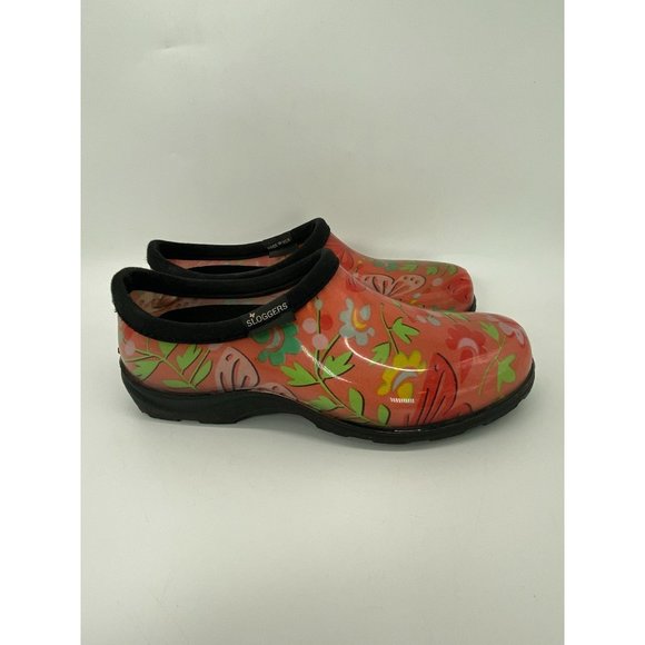 Sloggers Slip On Rain Garden Shoes Women's 6 Floral Butterfly Red Green Rubber F - Picture 4 of 9